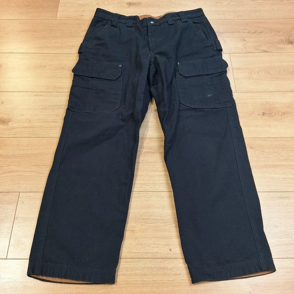 Duluth Trading Fire Hose Pants Mens 38x32 Blue Cargo Canvas Relaxed Work Utility